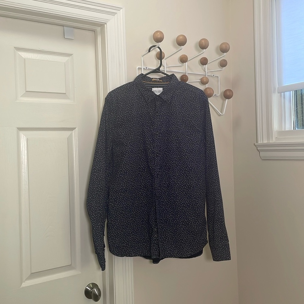 Denim & Flower - Floral Long Sleeve Button Down - Navy - Large